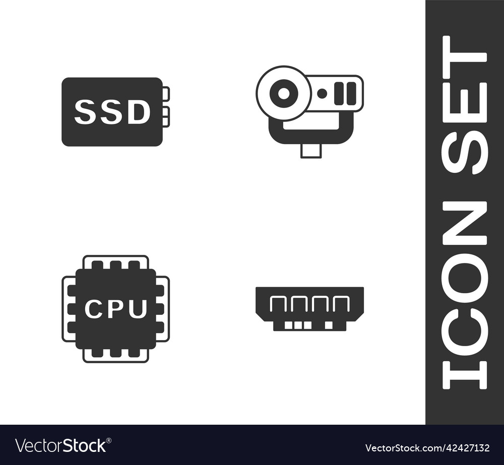 Set ram random access memory ssd card processor vector image Set ram random access memory ssd card processor
