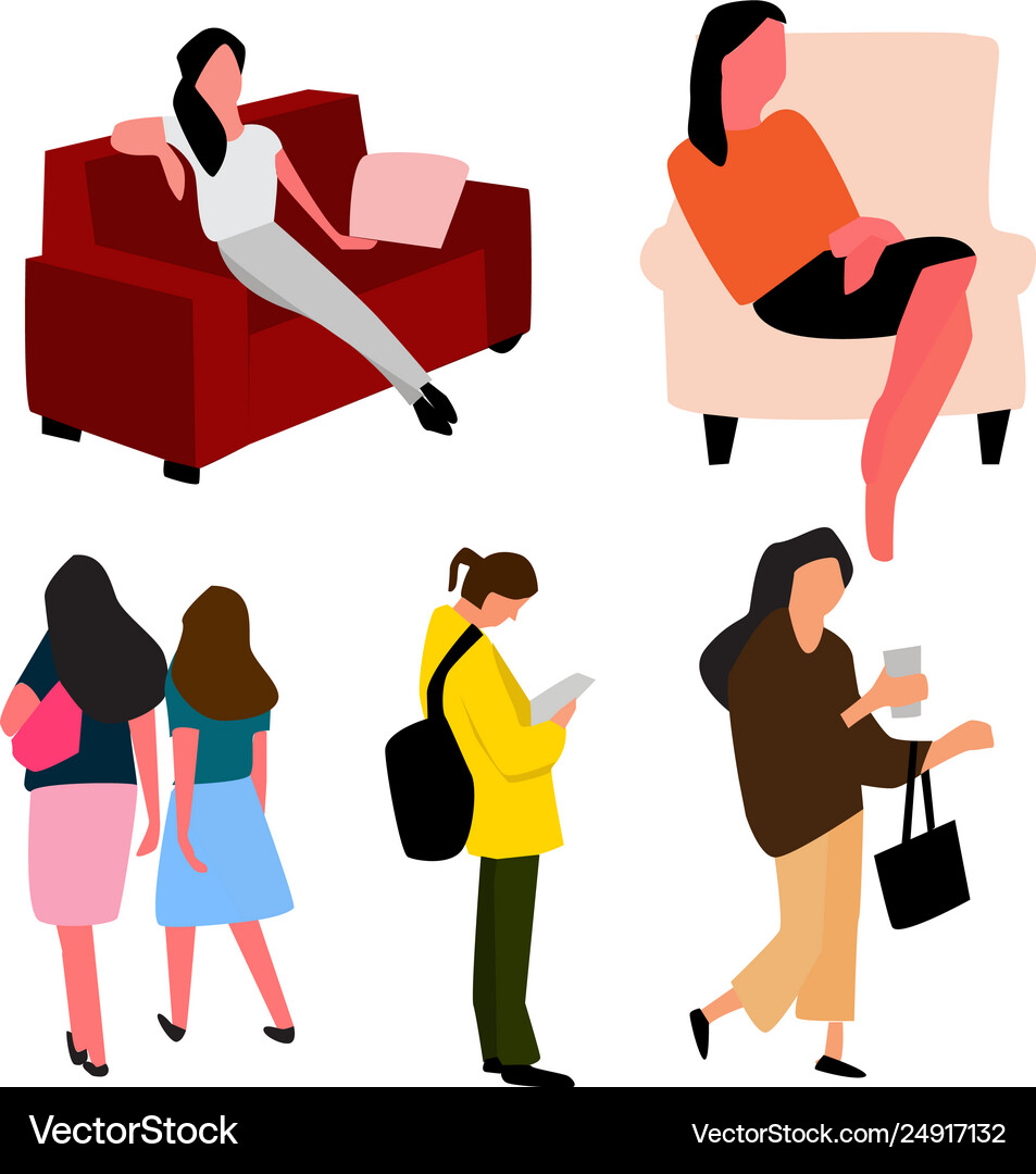 Women in home resting and walking Royalty Free Vector Image