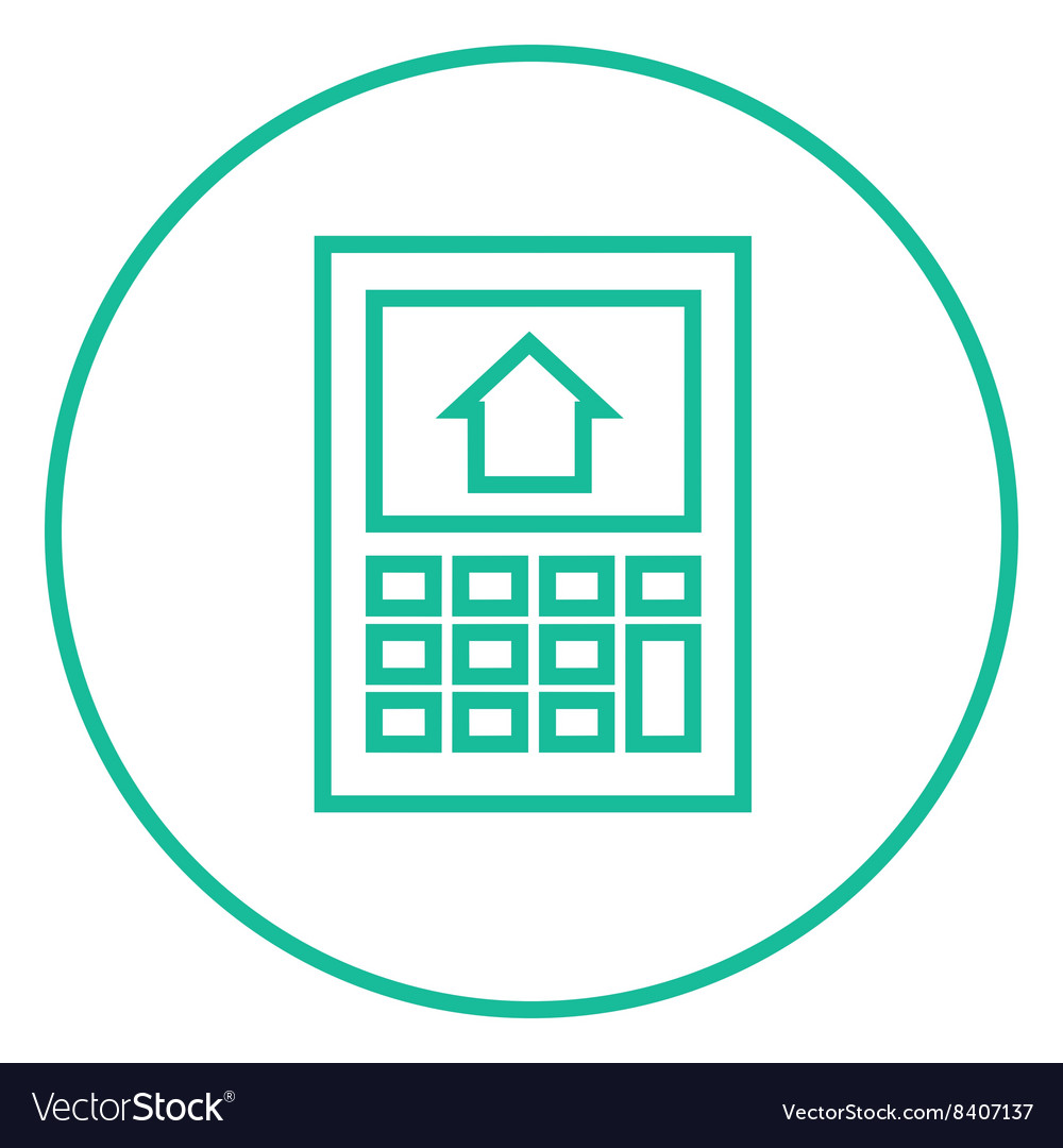 Calculator with house on display line icon