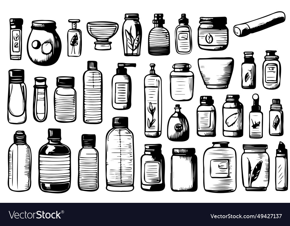 Different types of bottles thin icon set vector image Different types of bottles thin icon set