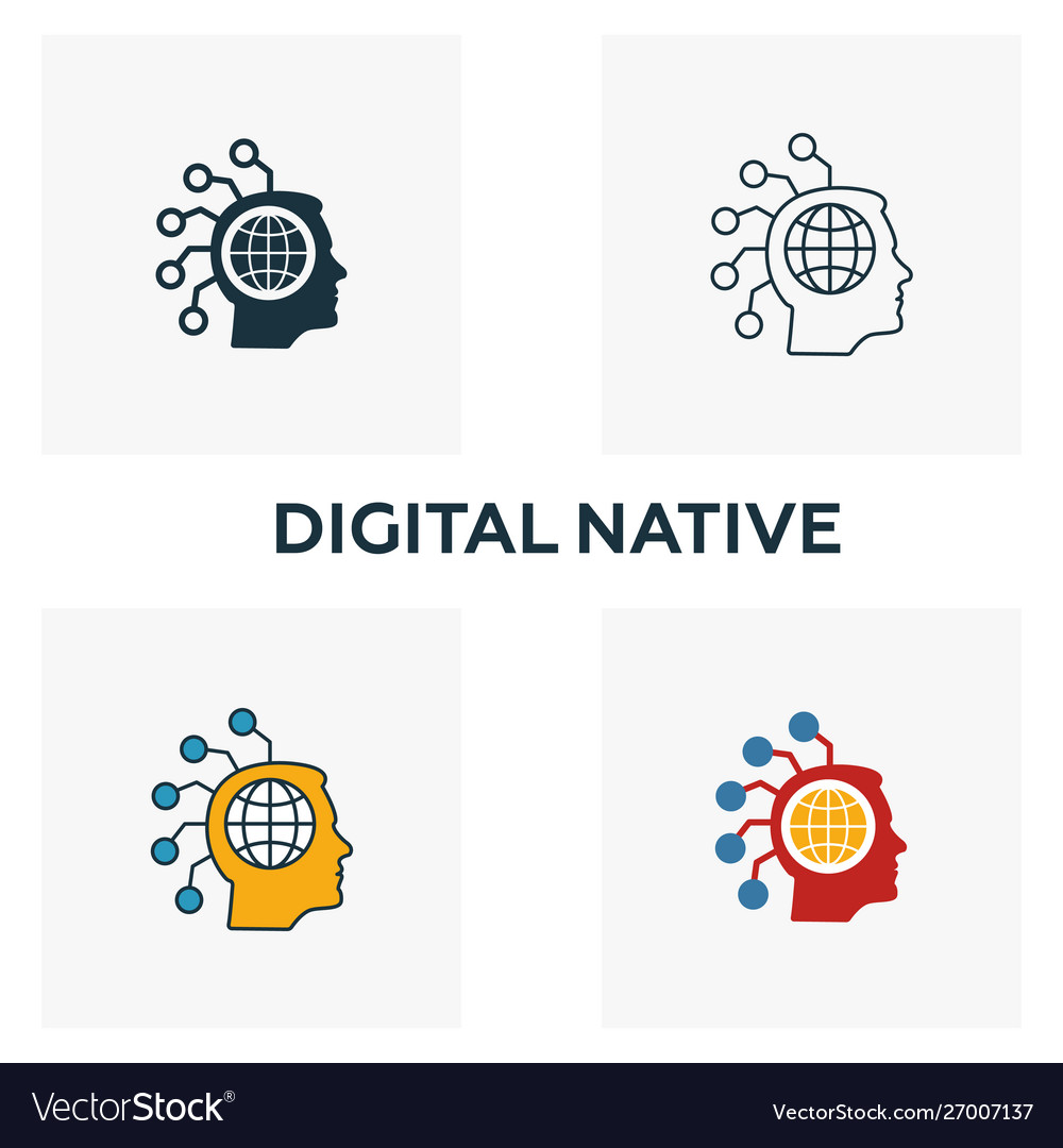 Digital native icon set four elements in different vector image Digital native icon set four elements in different