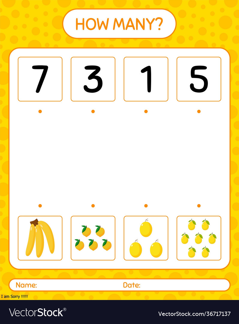 How many counting game with banana worksheet vector image How many counting game with banana worksheet