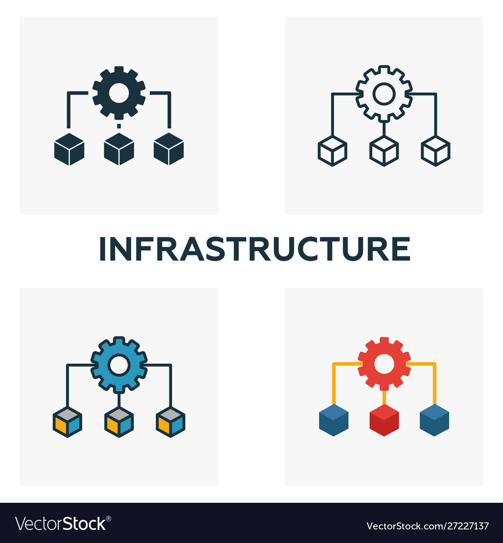 Infrastructure icon set four elements in different Vector Image Infrastructure icon set four elements in different