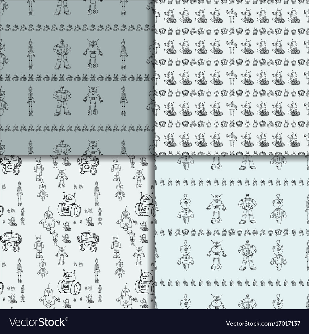 Robot doodles pattern set