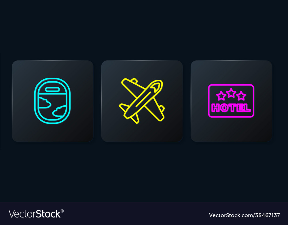 Set line airplane window signboard with text Vector Image Set line airplane window signboard with text
