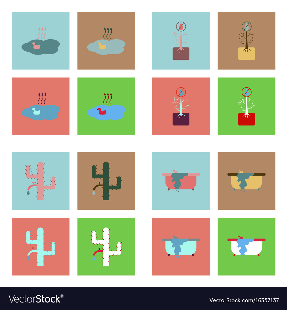 Set of ecology icons on color backgrounds square