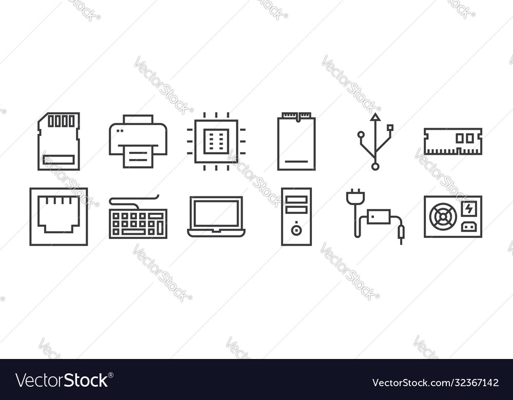 12 set linear hardware icons thin outline