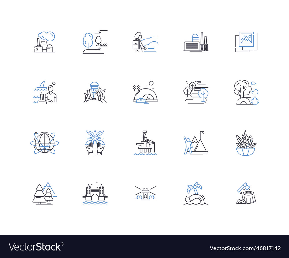 Beachscapes line icons collection seashore waves Vector Image