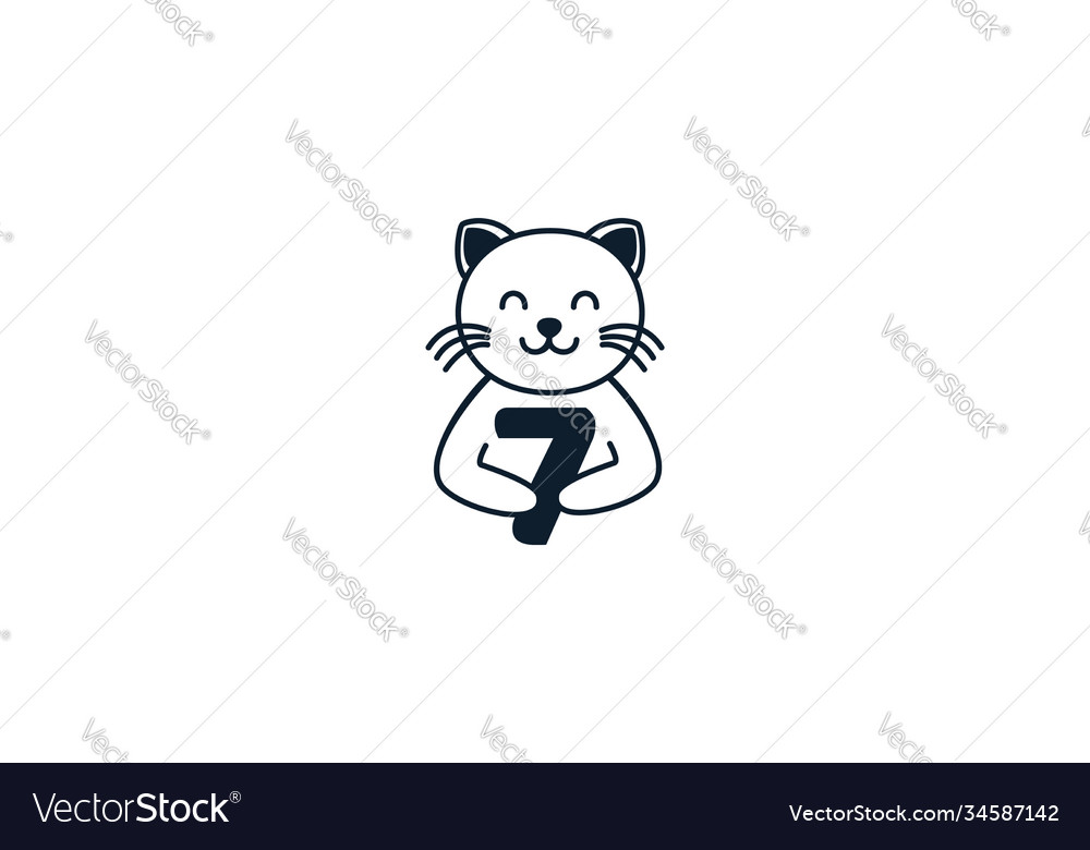 Cat line with number 7 vector image Cat line with number 7
