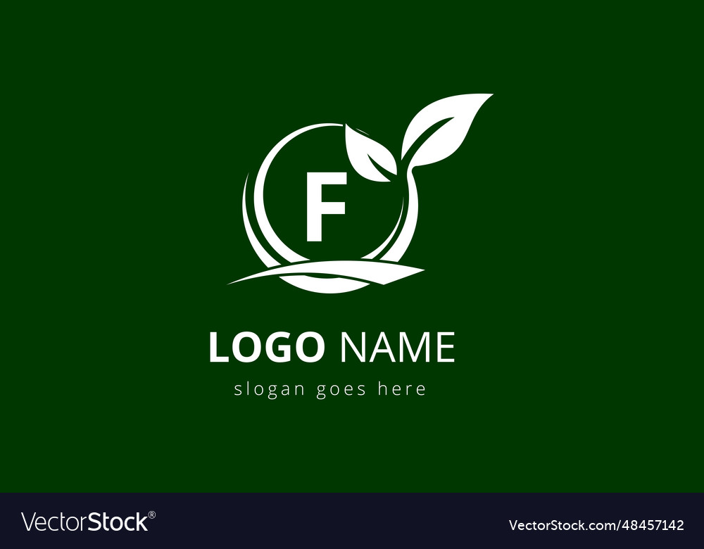 Initial f monogram alphabet with circle leaf vector image Initial f monogram alphabet with circle leaf