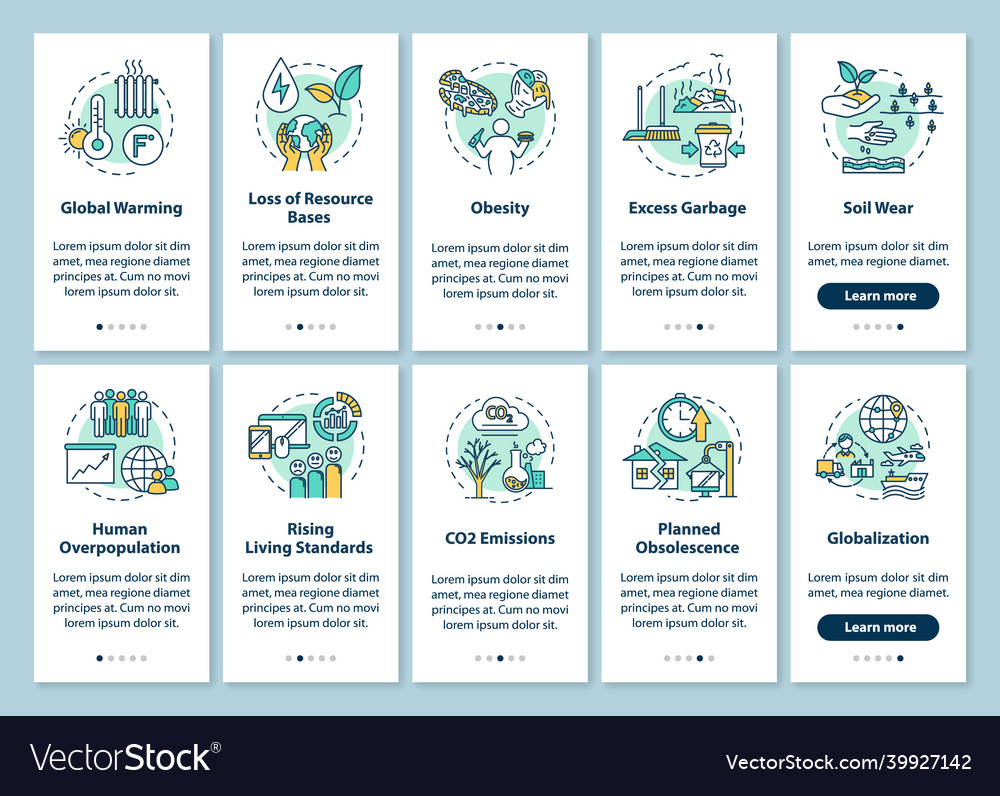 Overconsumption onboarding mobile app page screen vector image Overconsumption onboarding mobile app page screen