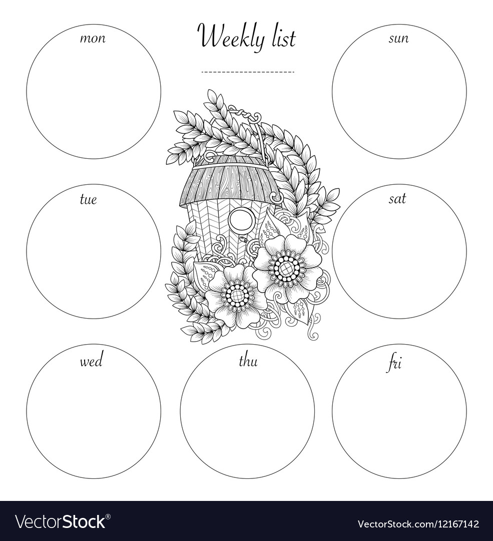 Planner Design and hand drawn coloring page Black Vector Image