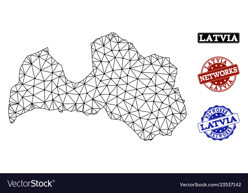 Polygonal network mesh map of latvia