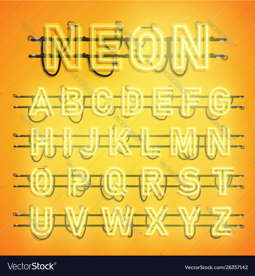 Realistic neon font with wires and console vector image Realistic neon font with wires and console