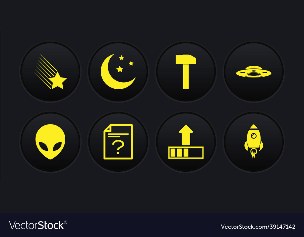 Set alien ufo flying spaceship unknown document vector image Set alien ufo flying spaceship unknown document