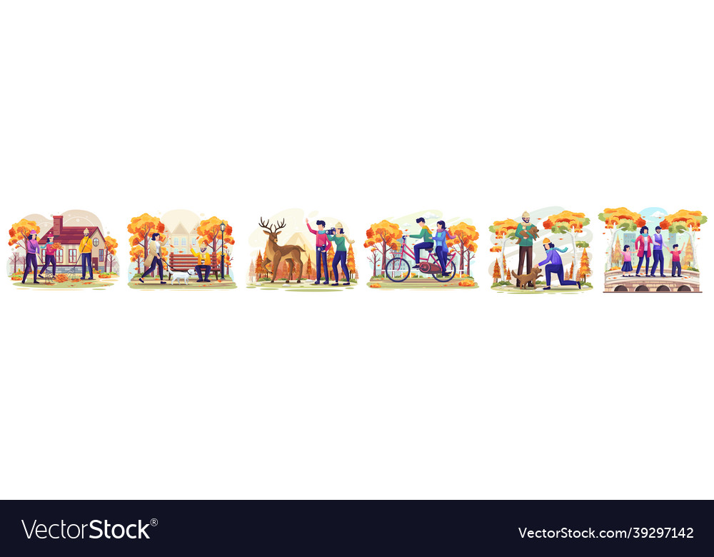 Set bundle of autumn concept with people