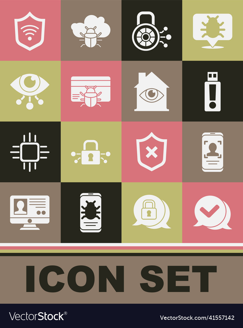 Set check mark in speech bubble mobile and face vector image Set check mark in speech bubble mobile and face