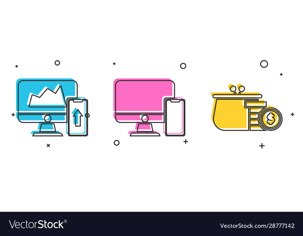 Set financial chart or graph on computer vector image Set financial chart or graph on computer