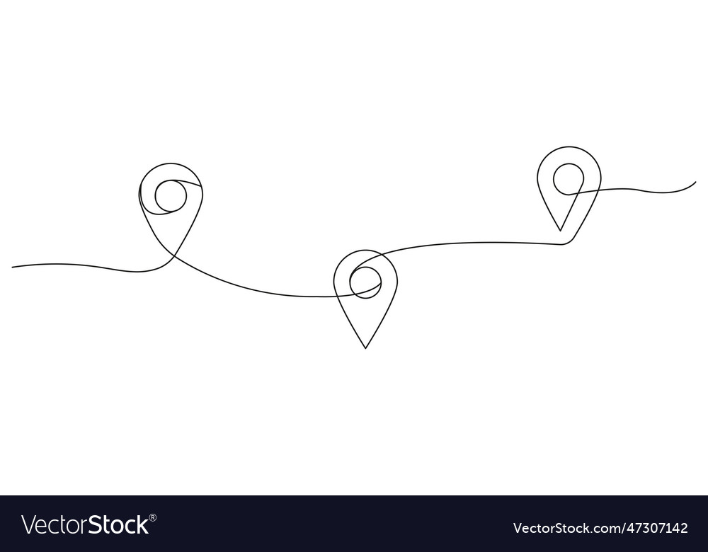 Simple pins on way in thin linear style route vector image Simple pins on way in thin linear style route