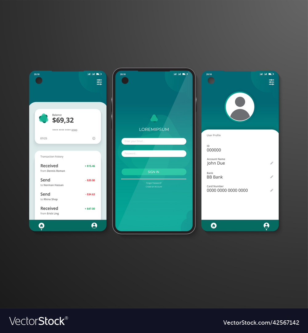 Smartphone front view mockup with simple e-wallet