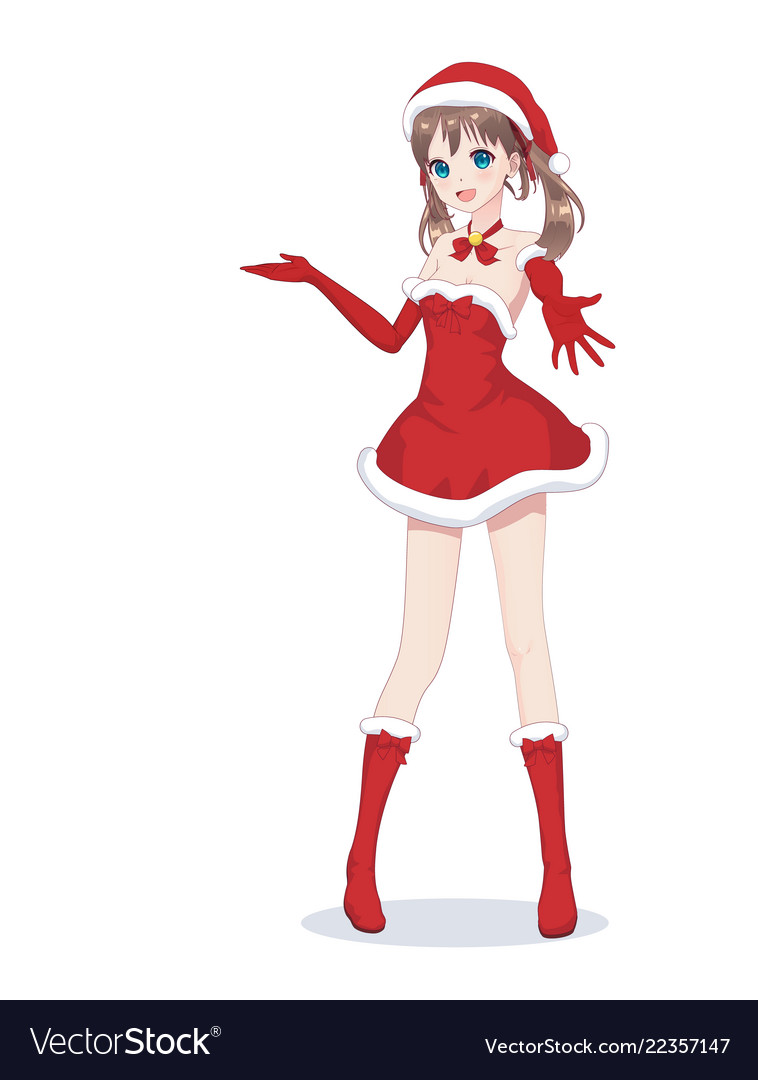 Anime Mädchen in Santa Kostüm mit Kopierraum