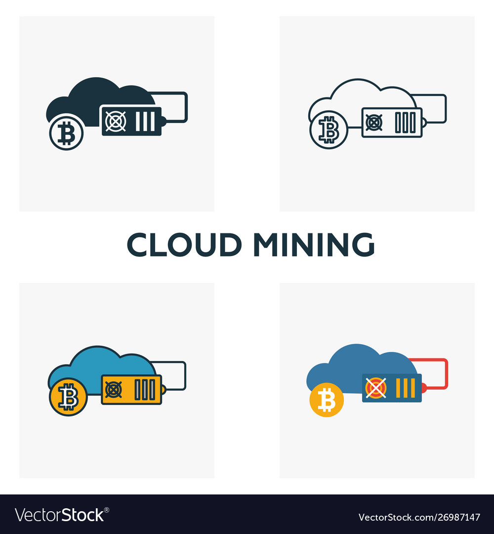 Cloud mining icon set four elements in different vector image Cloud mining icon set four elements in different