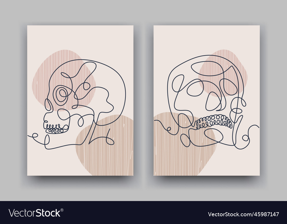 Continuous line drawing of skull set abstract