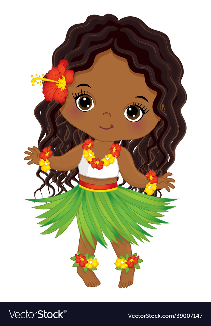 Cute luau girl in hawaiian grass skirt dancing Vector Image