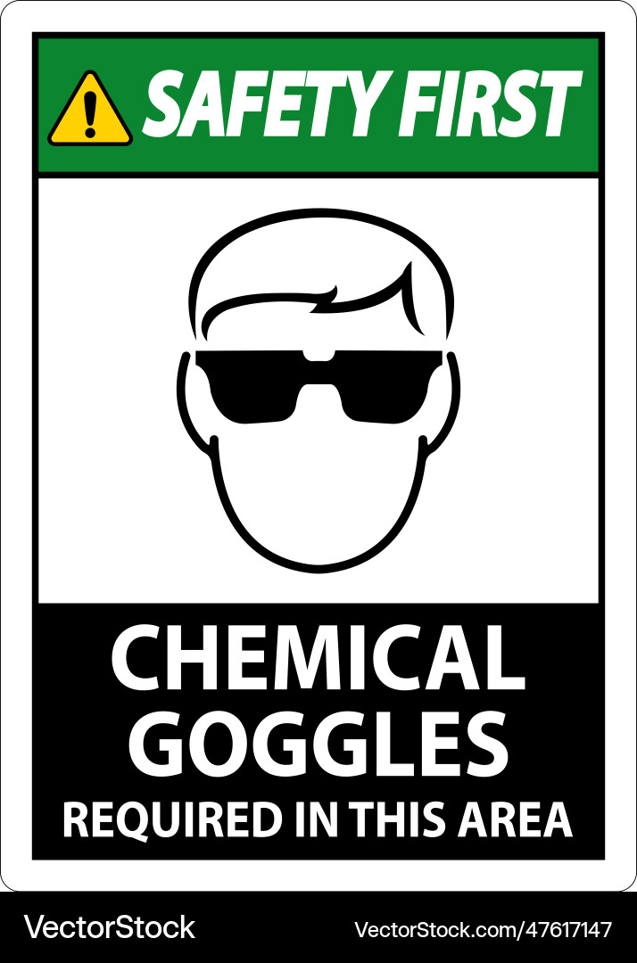 Safety first chemical goggles required sign Vector Image