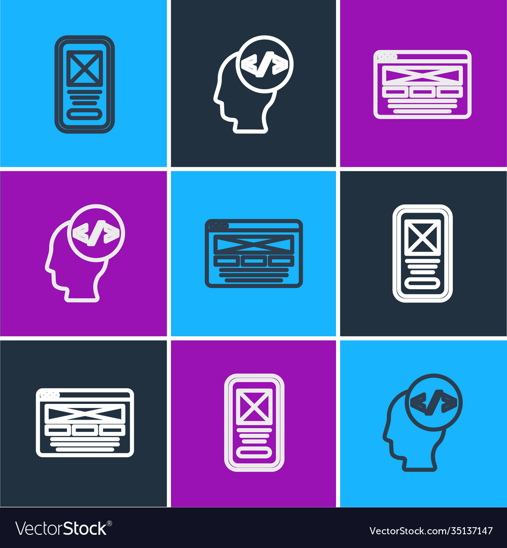 Set line ui or ux design and front end vector image Set line ui or ux design and front end