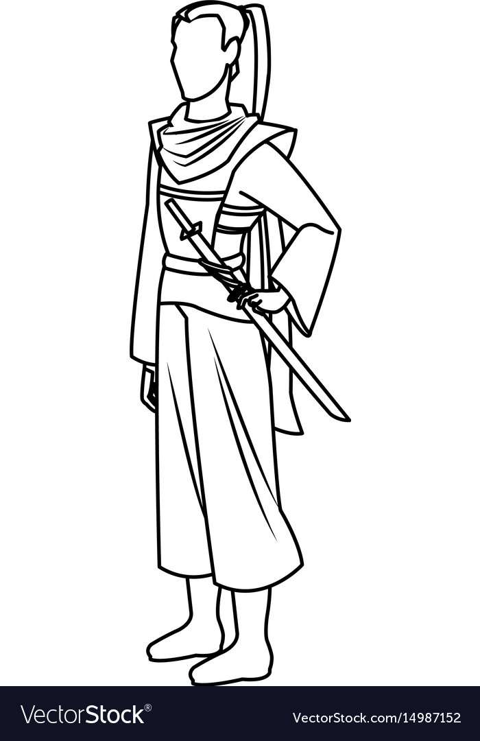 Animation Asian Man Long Hair To Ancient Clothes Vector Image