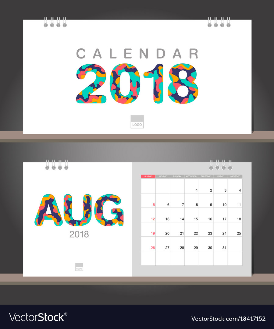 August 2018 calendar desk modern design