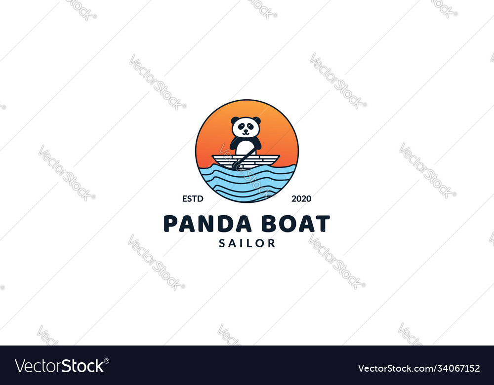 Cute cartoon animal panda with boat sea logo icon