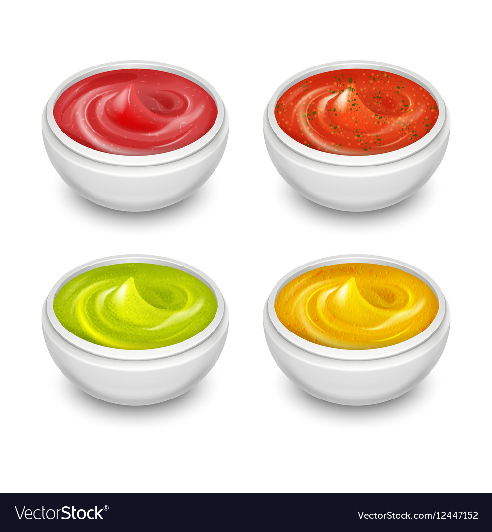 Different gourmet sauces mustard ketchup soy Vector Image