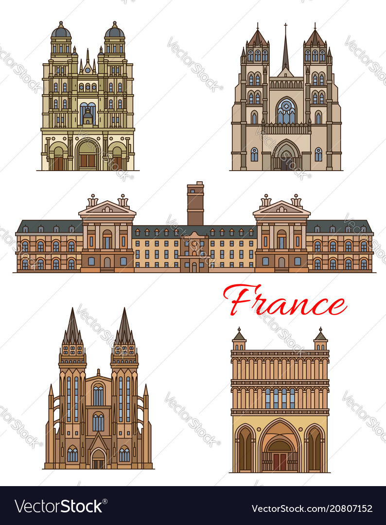 France landmarks travel buildings icons Royalty Free Vector