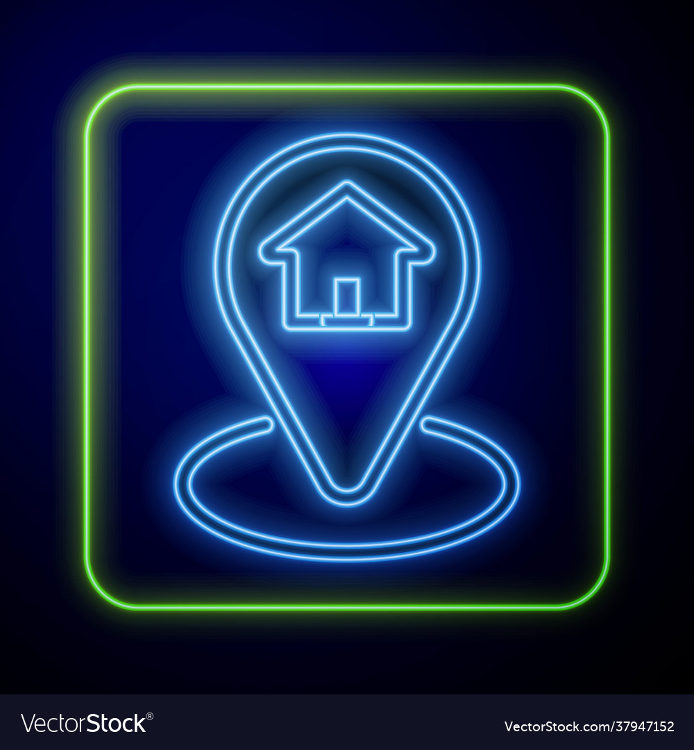 Glowing neon map pointer with house icon isolated vector image Glowing neon map pointer with house icon isolated