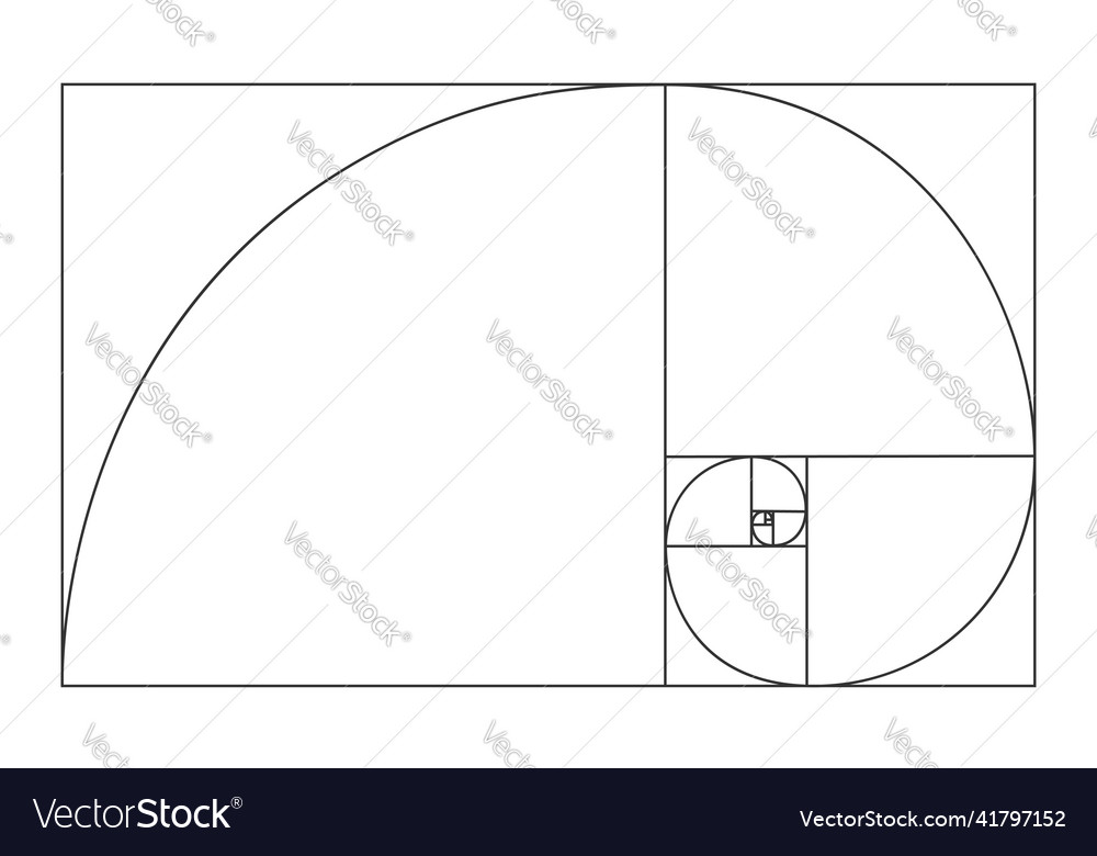 Golden ratio sign logarithmic spiral in rectangle