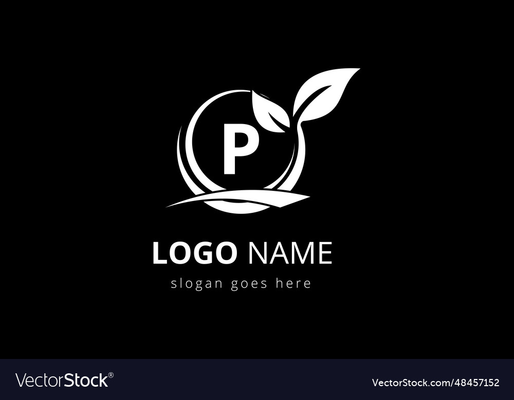 Initial p monogram alphabet with circle leaf vector image Initial p monogram alphabet with circle leaf