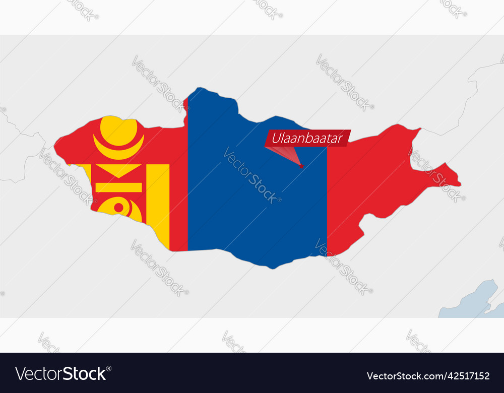 Mongolia map highlighted in flag colors
