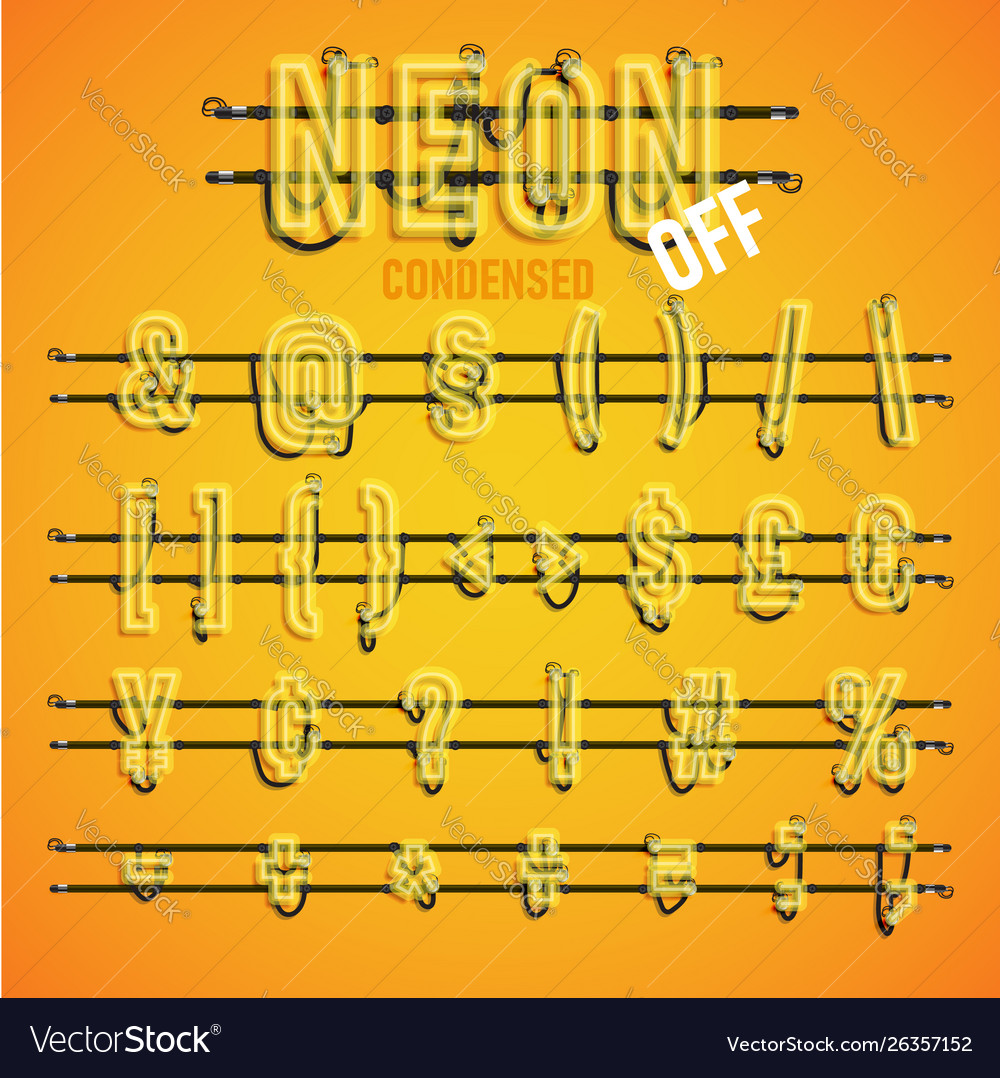 Realistic neon font with wires and console