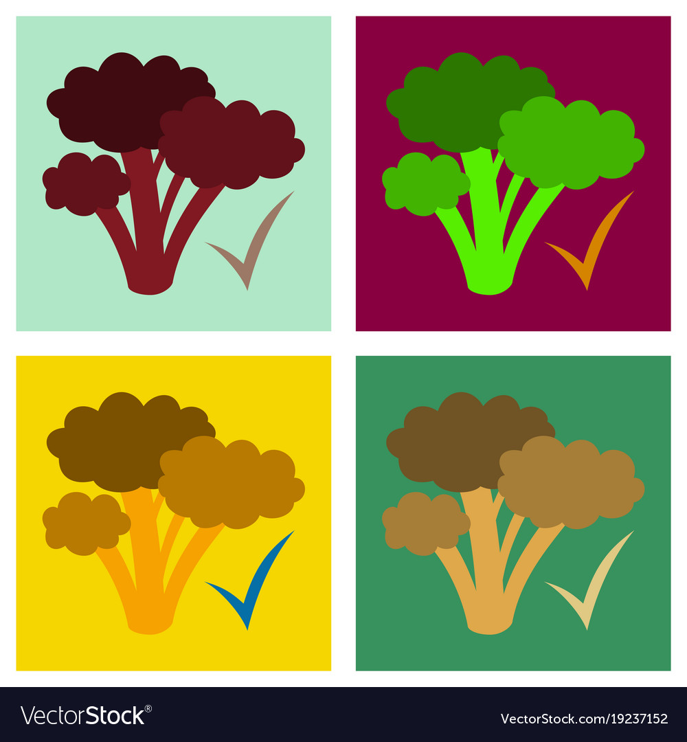 Set of broccoli flat isolated on background
