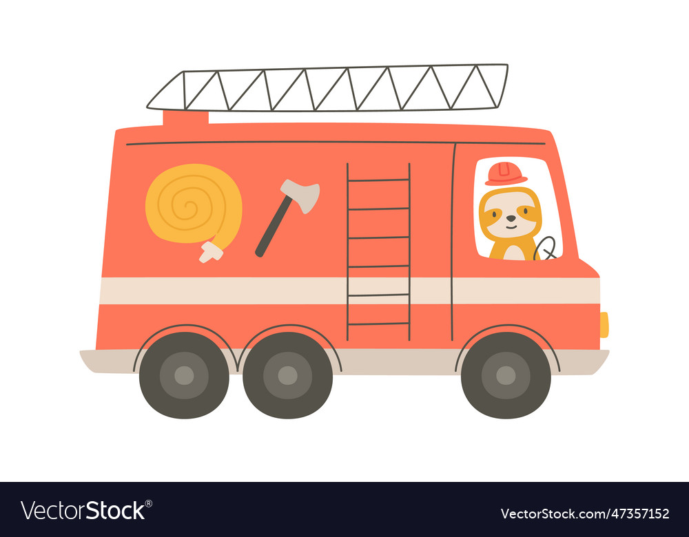 Sloth driving fire truck Royalty Free Vector Image