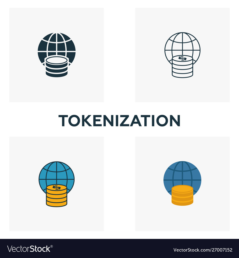 Tokenization Icon Set Four Elements In Different Vector Image