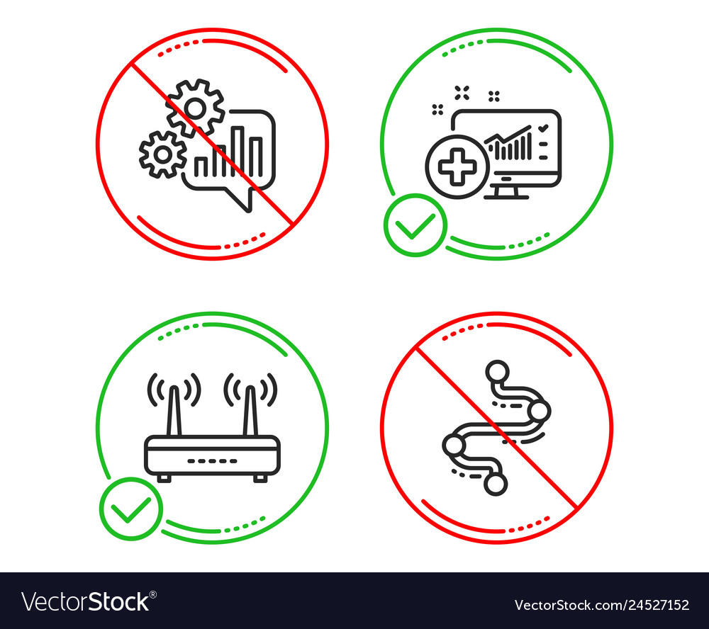 Wifi medical analytics and cogwheel icons set