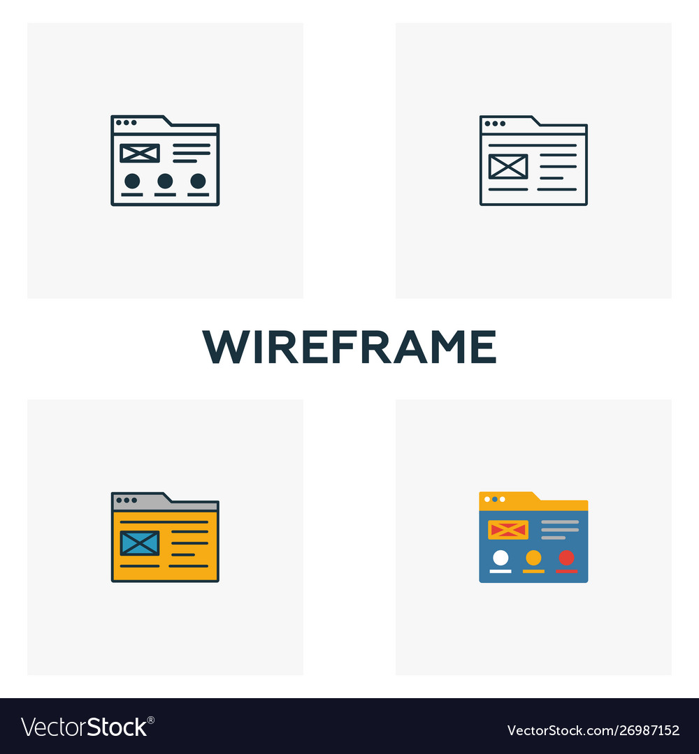 Wireframe-Symbol setzt vier Elemente in verschiedenen