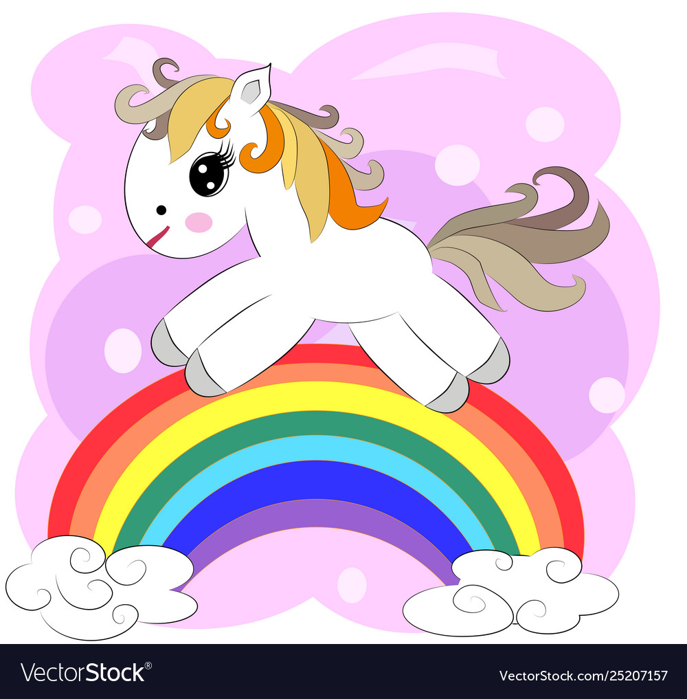 A little pink cute cartoon unicorn on clearing Vector Image