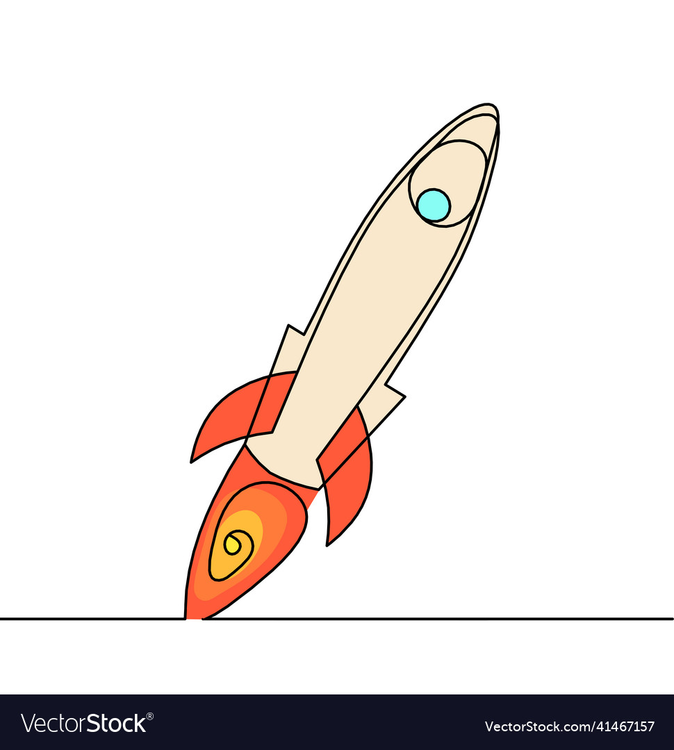 Abstract color rocket as continuous line drawing