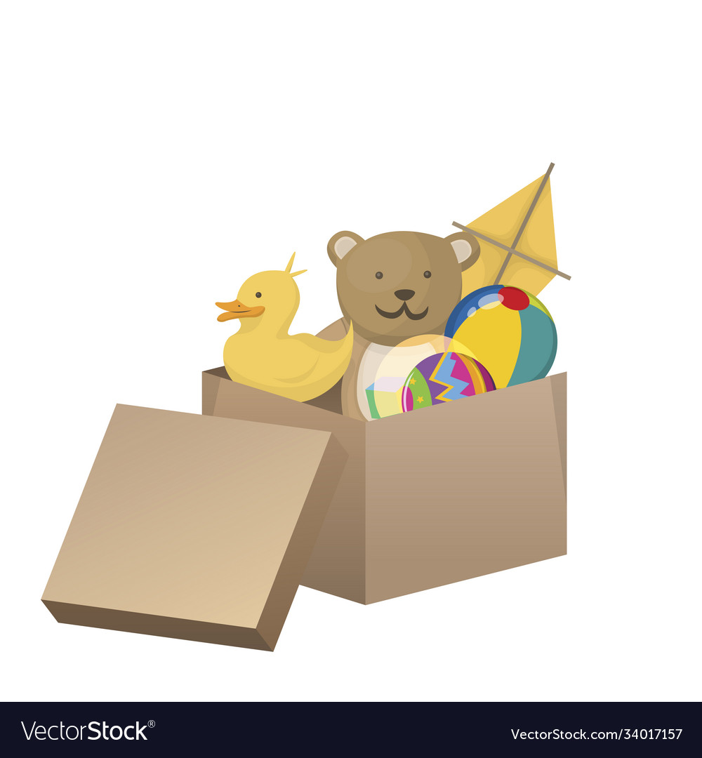 Carton box with kids toys children game box Vector Image