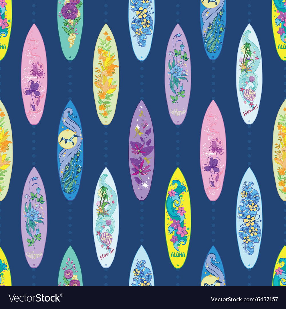 Colorful artistic surf boards seamless Royalty Free Vector