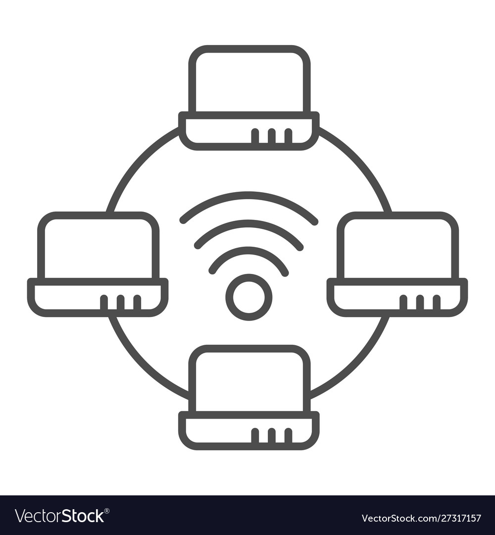 Computer network thin line icon laptop networking Vector Image Computer network thin line icon laptop networking